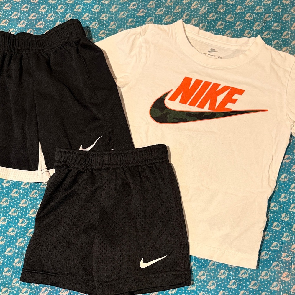 Nike White Tee with Orange Logo and Black Shorts Set